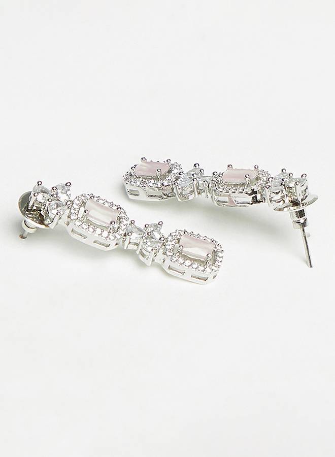 Sparkling Elegance Pink Gem Studded Classic Necklace Set : 8905124445374