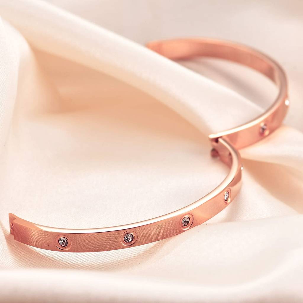 Rose Gold Plated Cubic Zirconia Studded Bangle Bracelet Fashion Stylish Pattern Jewellery For Women & Girls : PX9B142C