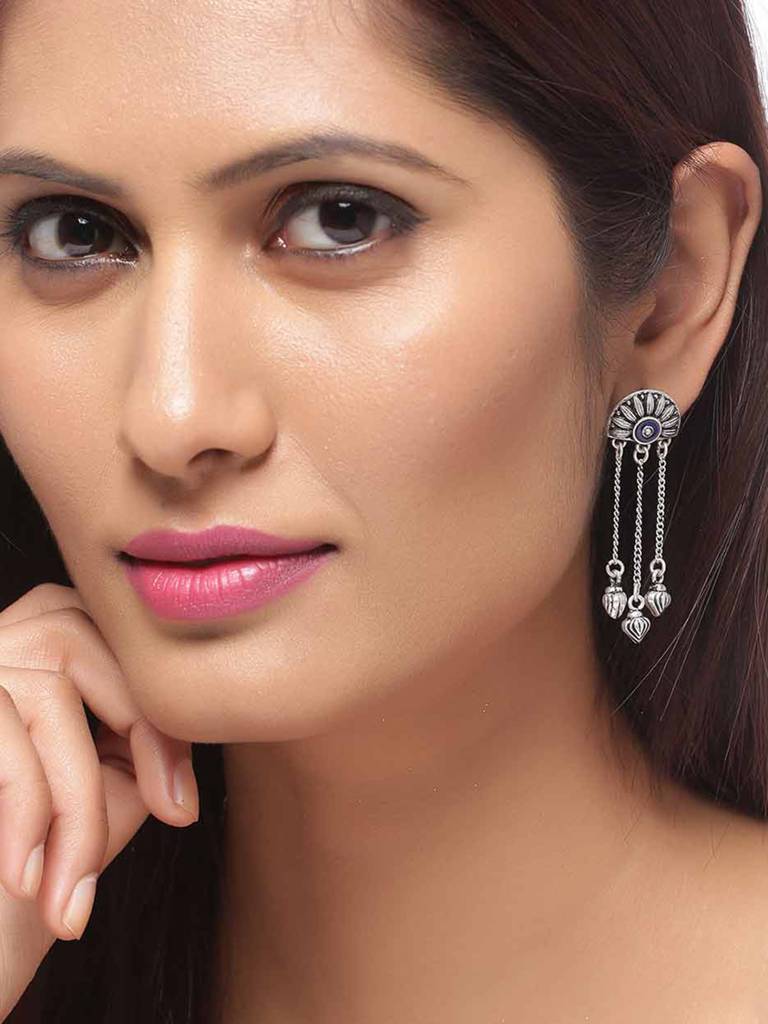 Mandala Half Moon Tassels Earrings : 8907617912370