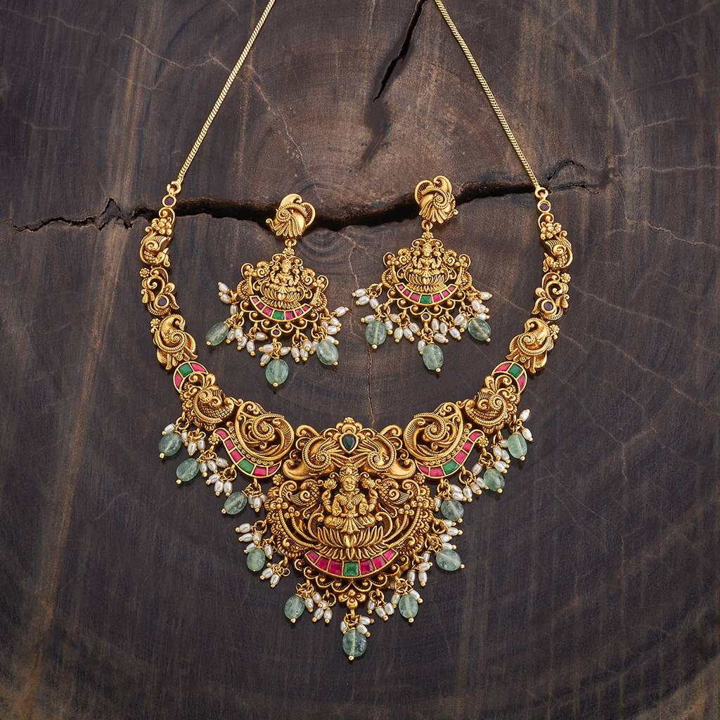 Kushal'S Fashion Jewellery Gold-Plated Ruby Studded Antique Jewellery Set-178125 : 426649