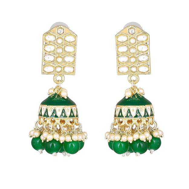 Estele Gold Plated Elegant Gehena Jhumka Earrings With Green Beads For Women : PJ-008-IGGNER