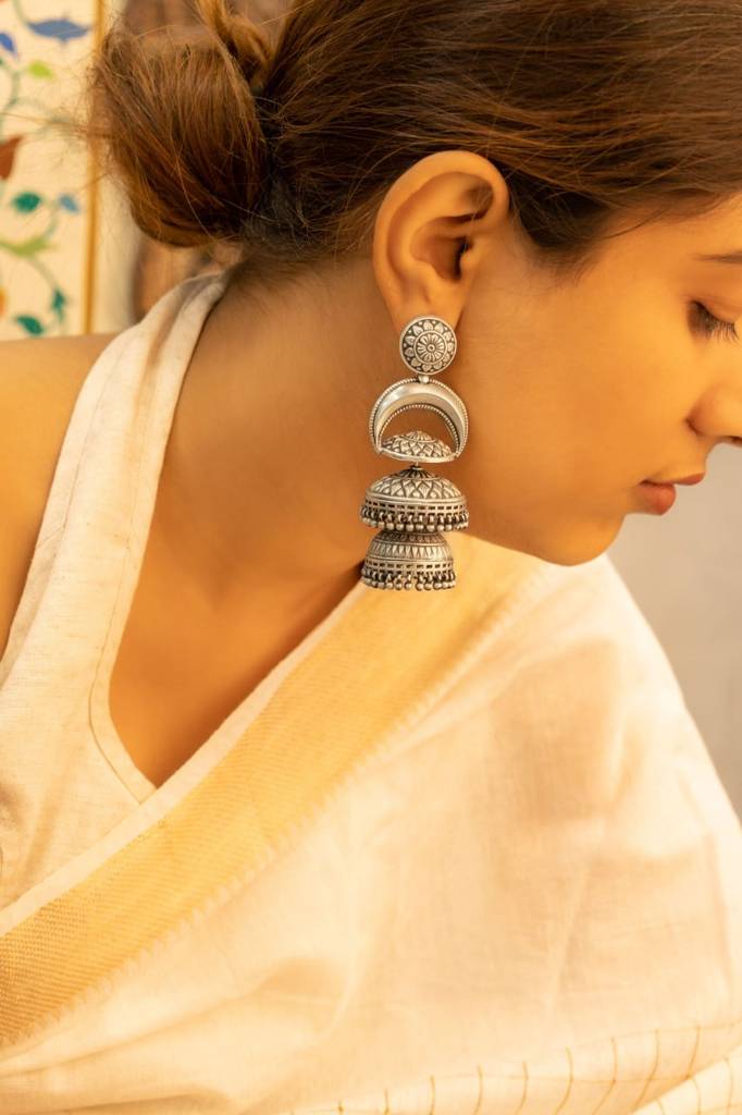 Tattva Embossed Motif Grand Statement Jhumka : SE504070