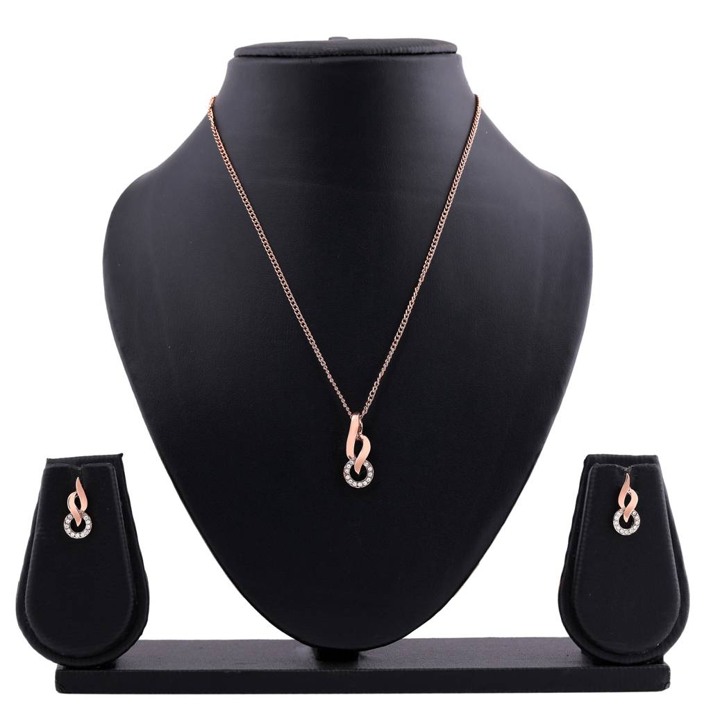 Estele Rosegold Plating Austrian Crystal Flame Ring Shaped Pendant Necklace Set For Girl / Women : 8918NKER