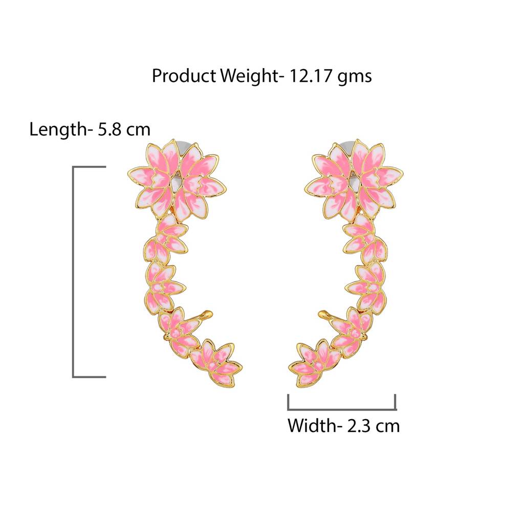 Estele Gold Plated Pink Enamel Lotus Designer Stylish Cuff Earrings For Girl'S & Women : 799704-IGER