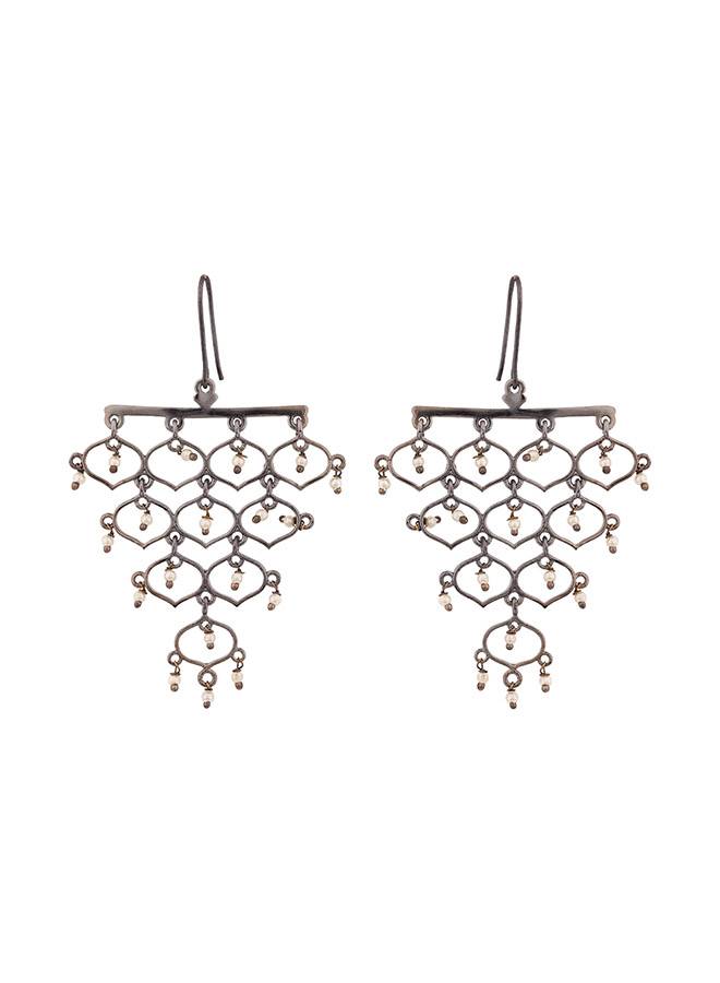 Jaali Pearl Layered Drop Earrings : 8907617996691