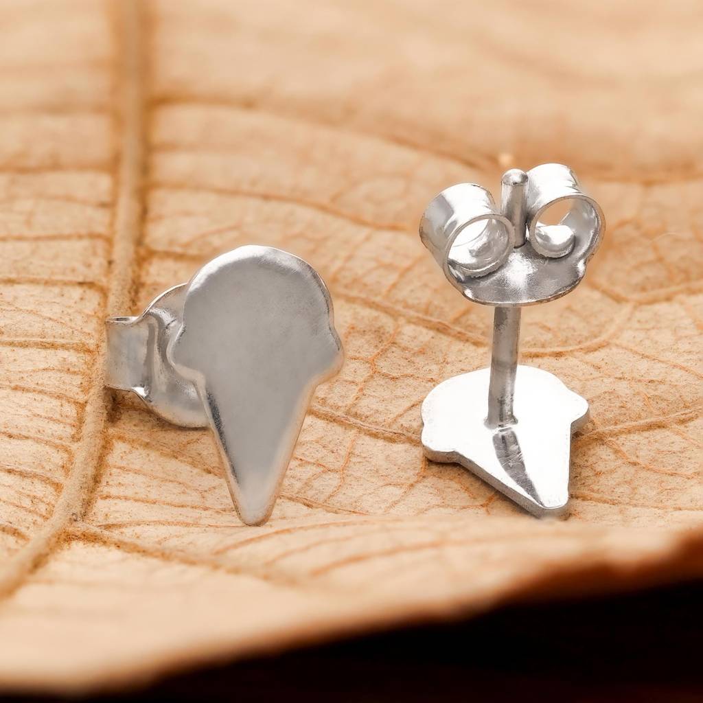 925 Silver Ice Cream Cone Stud Earrings | Cute Fun Jewelry Gift : SE_000865