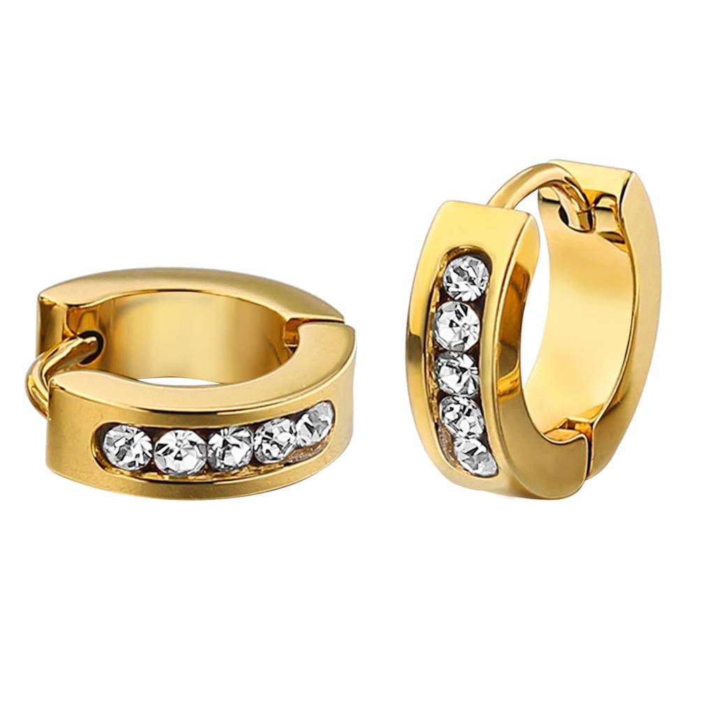 Gold Plated Cubic Zirconia Studded Hoop Huggie Bali Earrings Fancy Stylish Jewellery For Men & Boys : PX9ME41G