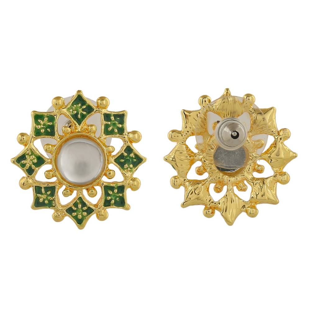 Estele Gold Plated Green Meenakari Kundan Stud Earrings For Women : 798702-IG-AER