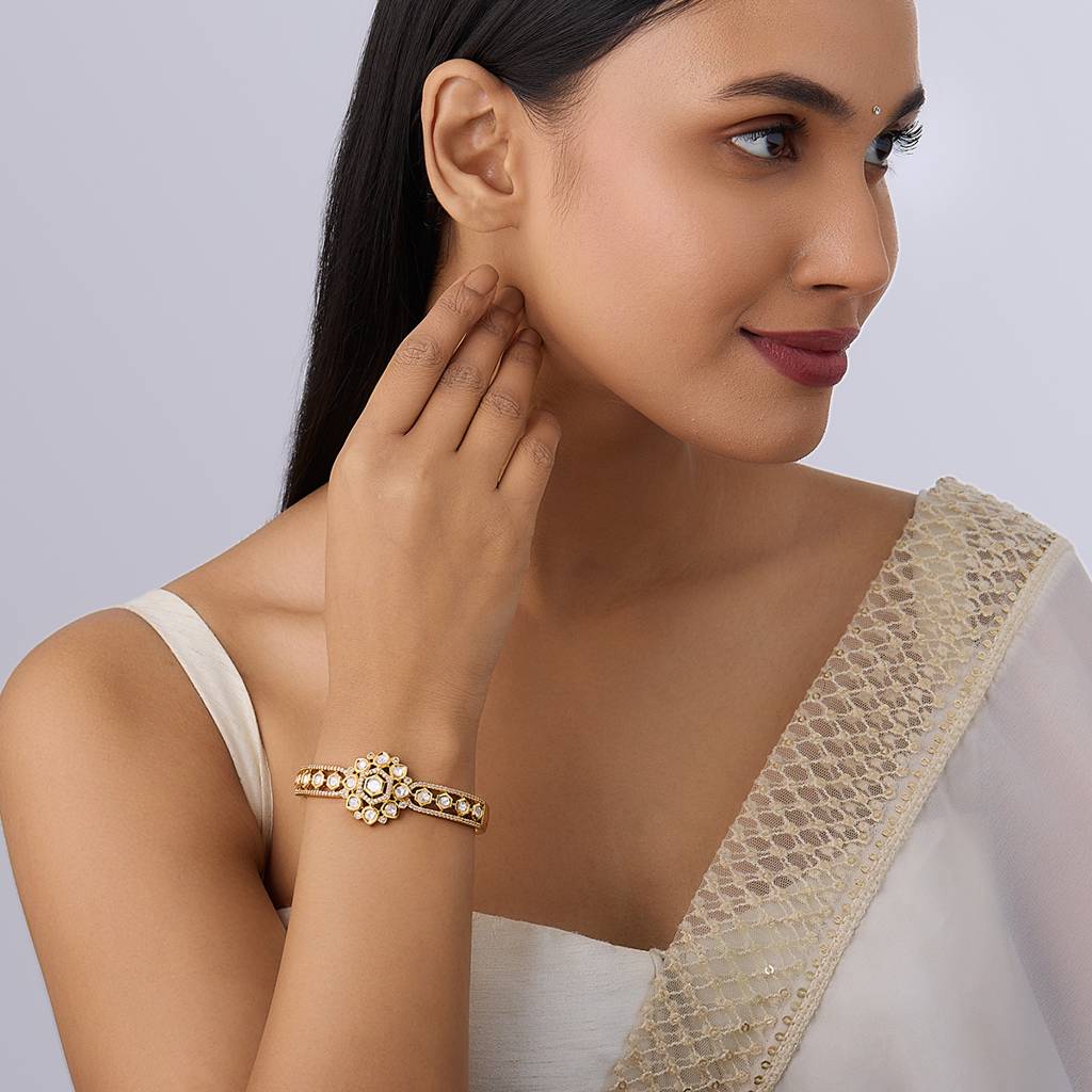 Kushal'S Fashion Jewellery White Victorian-Plated Ethnic Kundan Kada-158513 : 422373