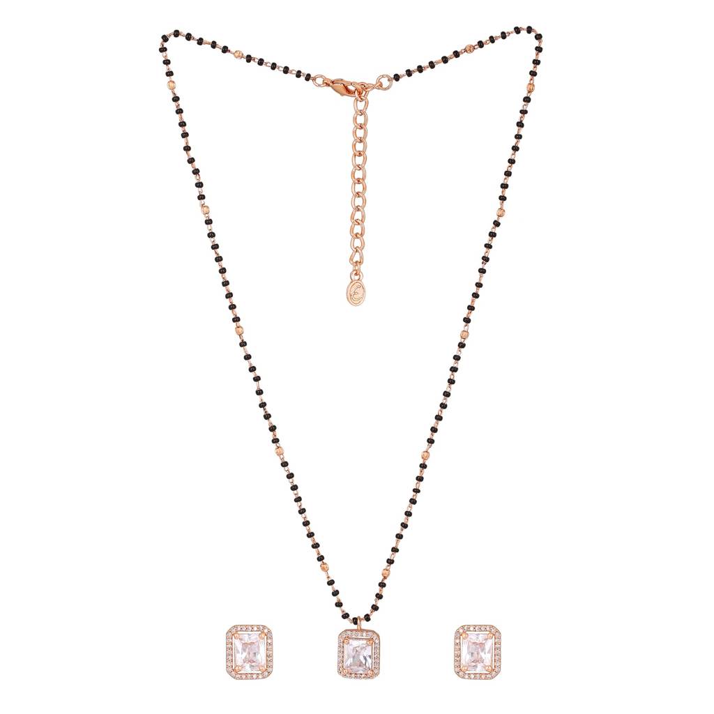 Estele Rose Gold Plated Cz Sparkling Square Designer Mangalsutra Necklace Set For Women : ADMS041-RGWENKER