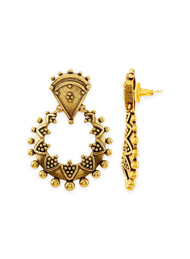 Rava Ball Oxidized Gold Plated Hoop Style Earrings : 8905124135466
