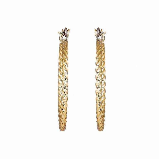 Estele Gold Tone Twisted Rope Metallic Hoop Earrings For Women & Girls : 800708-YBER