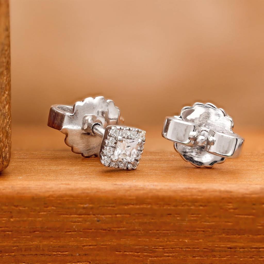925 Silver Princess Cut Diamond Stud Earrings | Elegant Gift : SE_000868