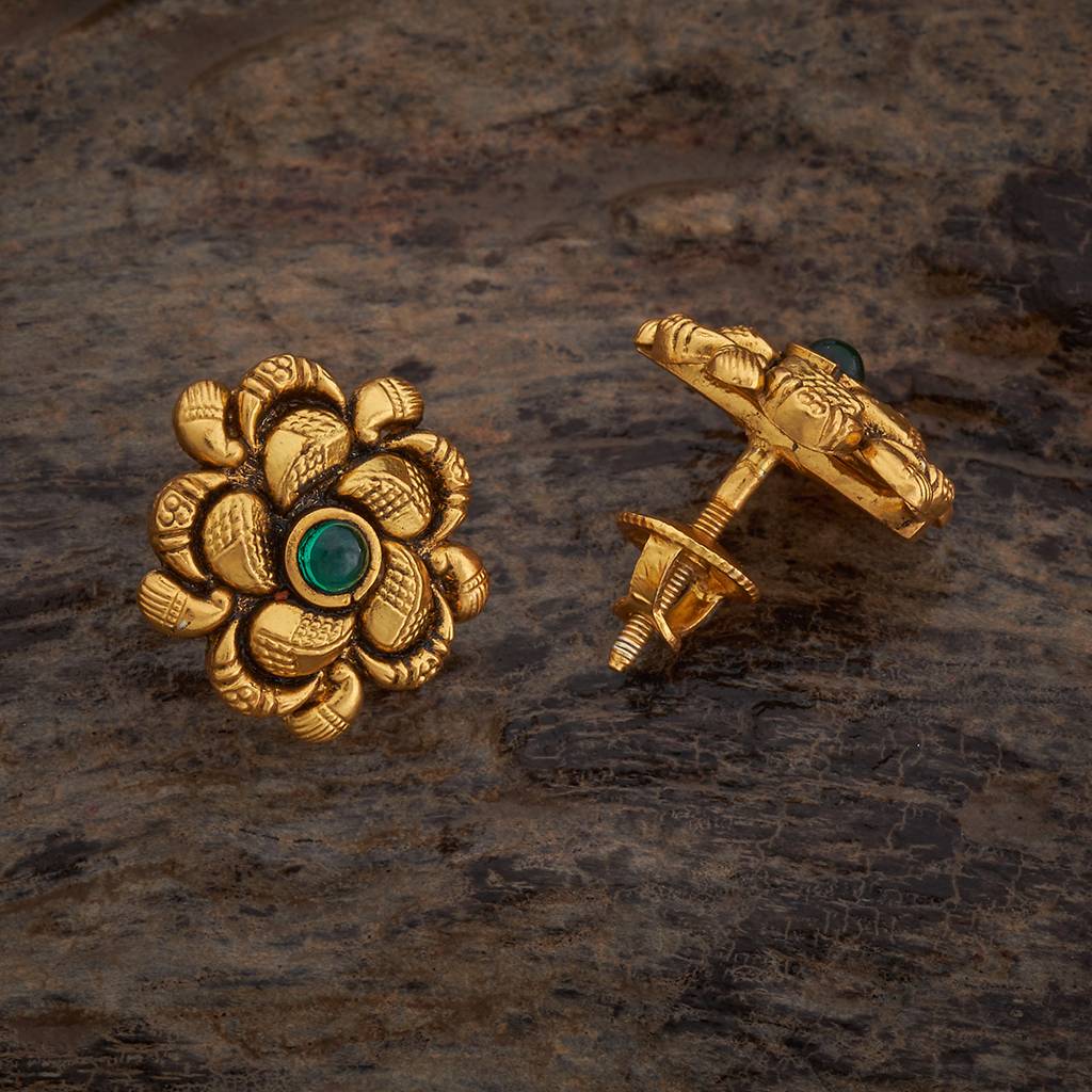 Kushal'S Fashion Jewellery Oxidised Gold-Plated Ethnic 92.5 Pure Silver Temple Studs-177428 : 425369