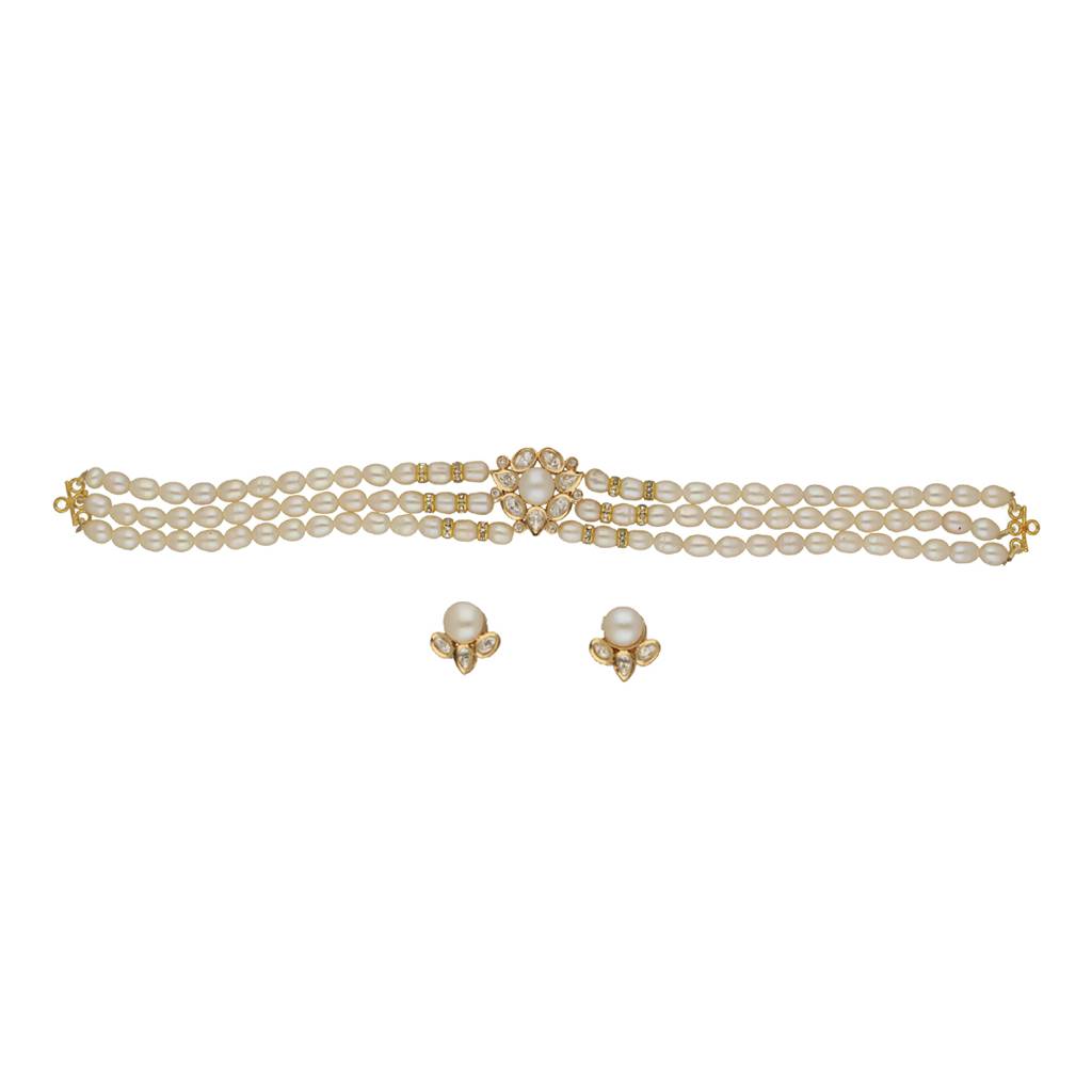 Sri Jagdamba Pearls Zivah 3 Lines Pearl Choker Set : JPDEC-23-007