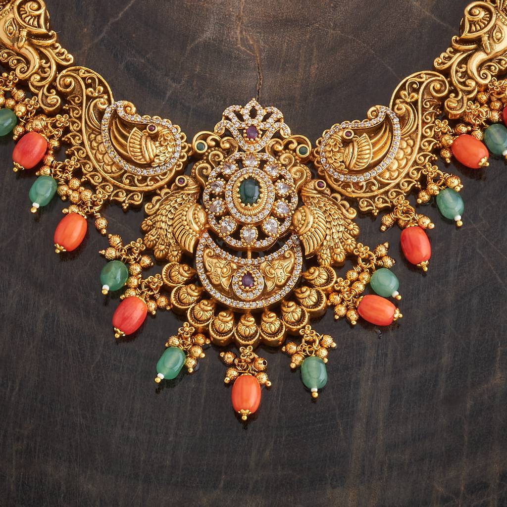 Kushal'S Fashion Jewellery Gold-Plated Ruby & Beaded Antique Jewellery Set : 433438