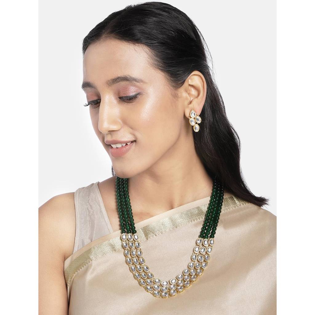 Gold Plated Traditional Kundan Long Necklace Jewellery Set With Earring Gift For Women Girls-Pf26N1171 : PF26N1171G
