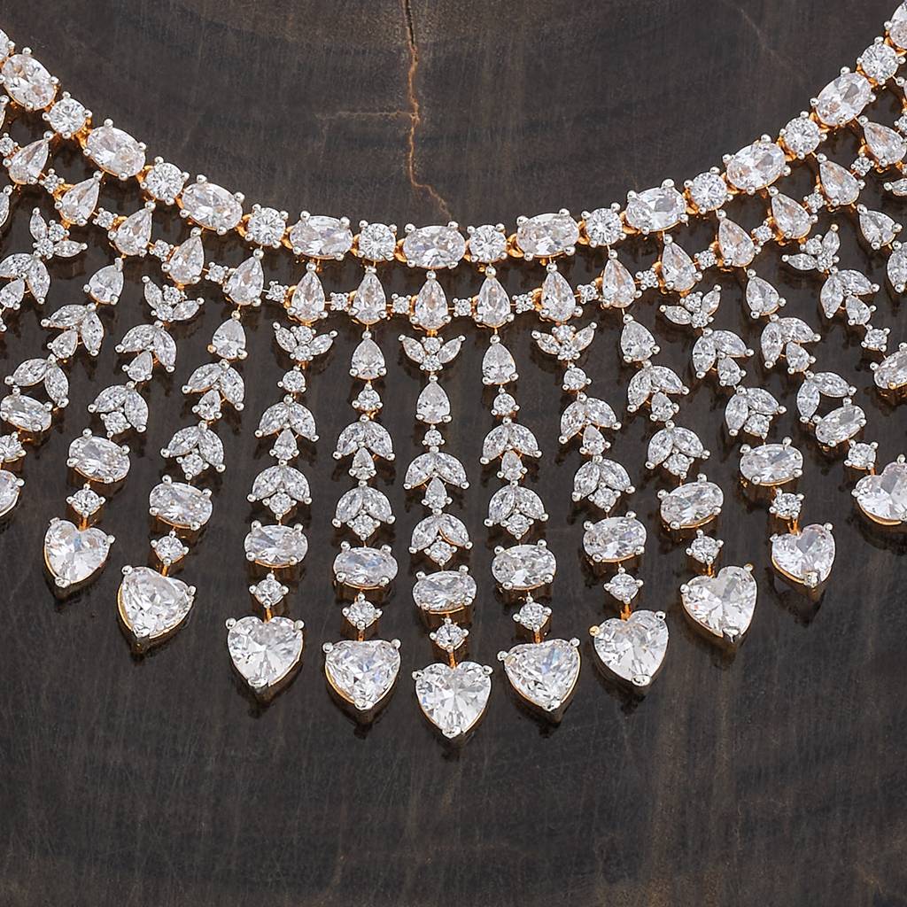 Kushal'S Fashion Jewellery Rhodium-Plated Cubic Zirconia Jewellery Set : 426379