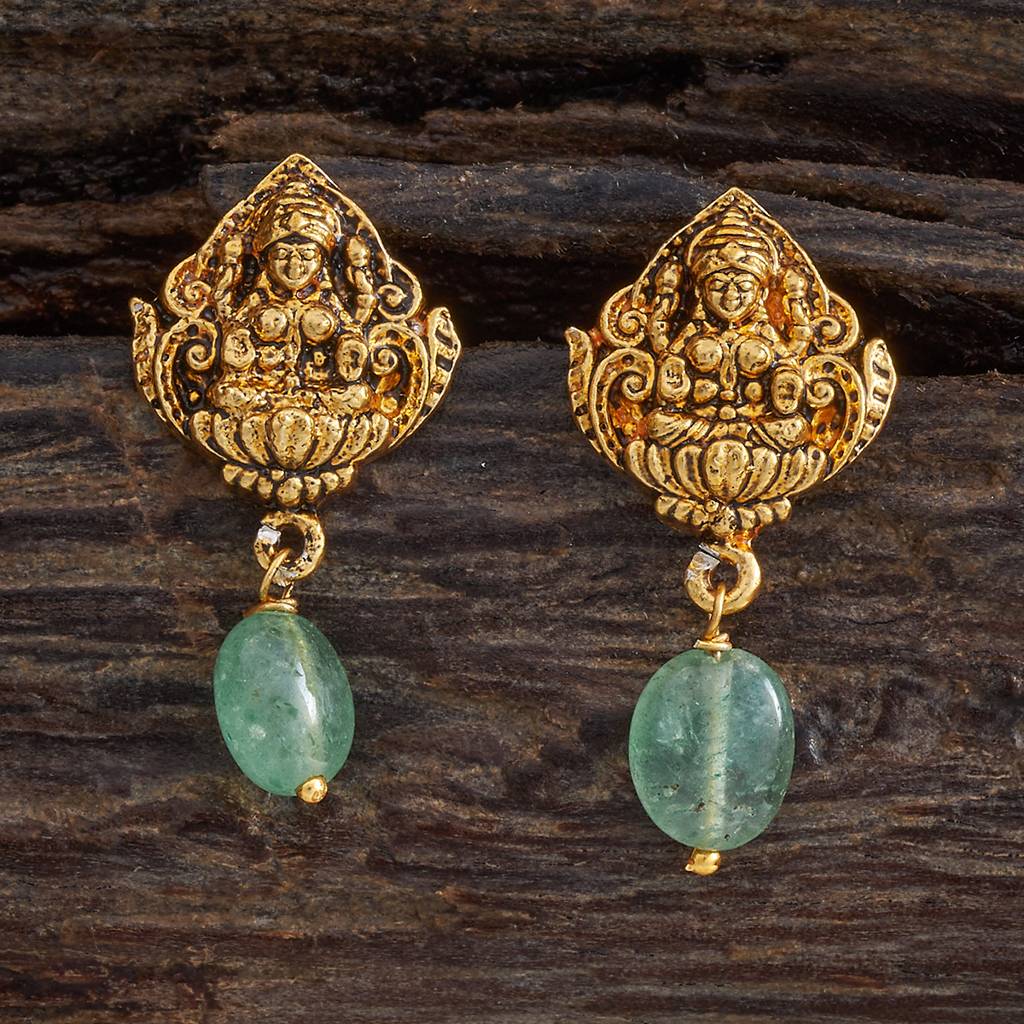 Kushal'S Fashion Jewellery Green Oxidised Gold-Plated Ethnic 92.5 Pure Silver Temple Studs-174066 : 417790
