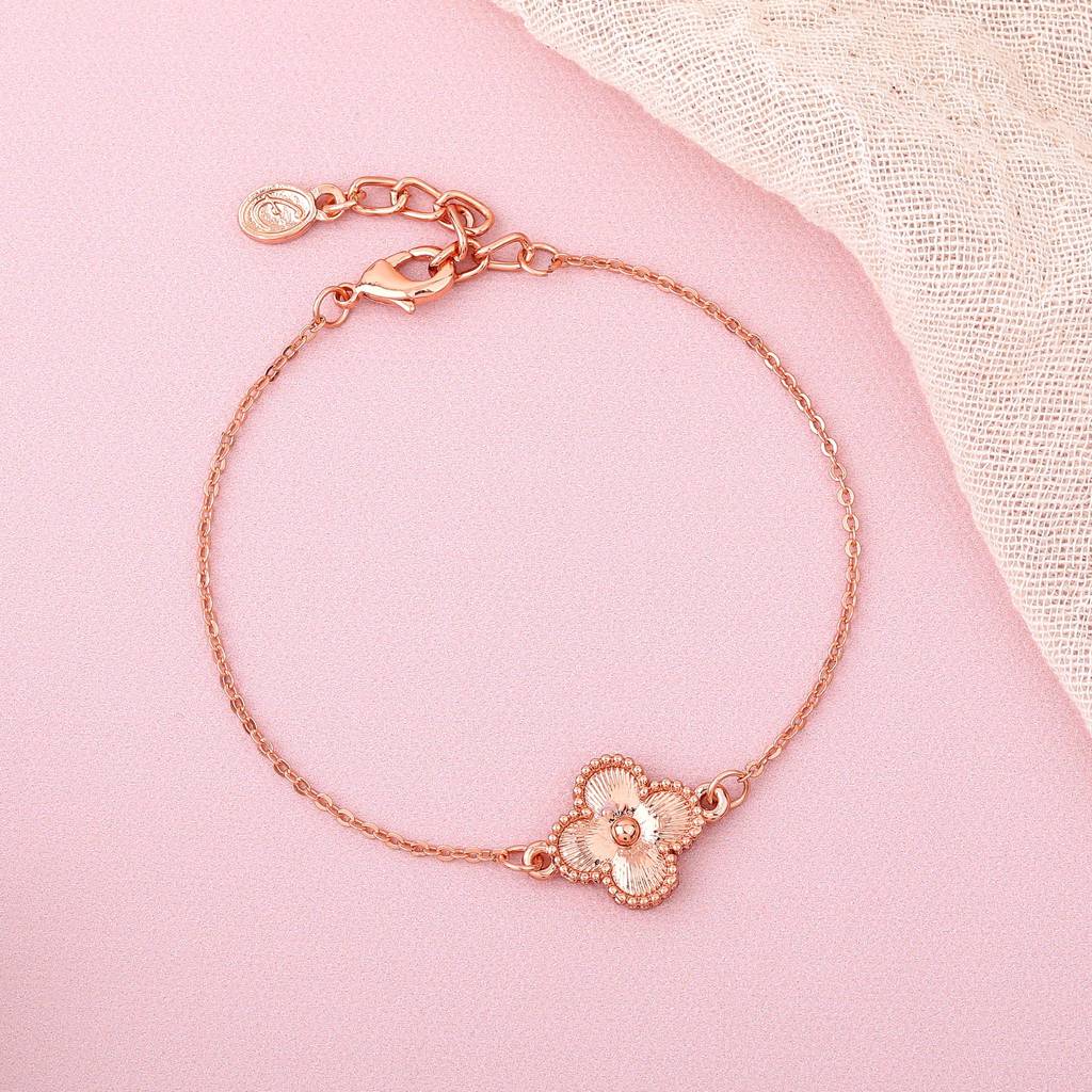Estele Rosegold Plated Exquisite Single Clover Style Chain Link Adjustable Charm Bracelet For Women And Girls : 102179-RGBR