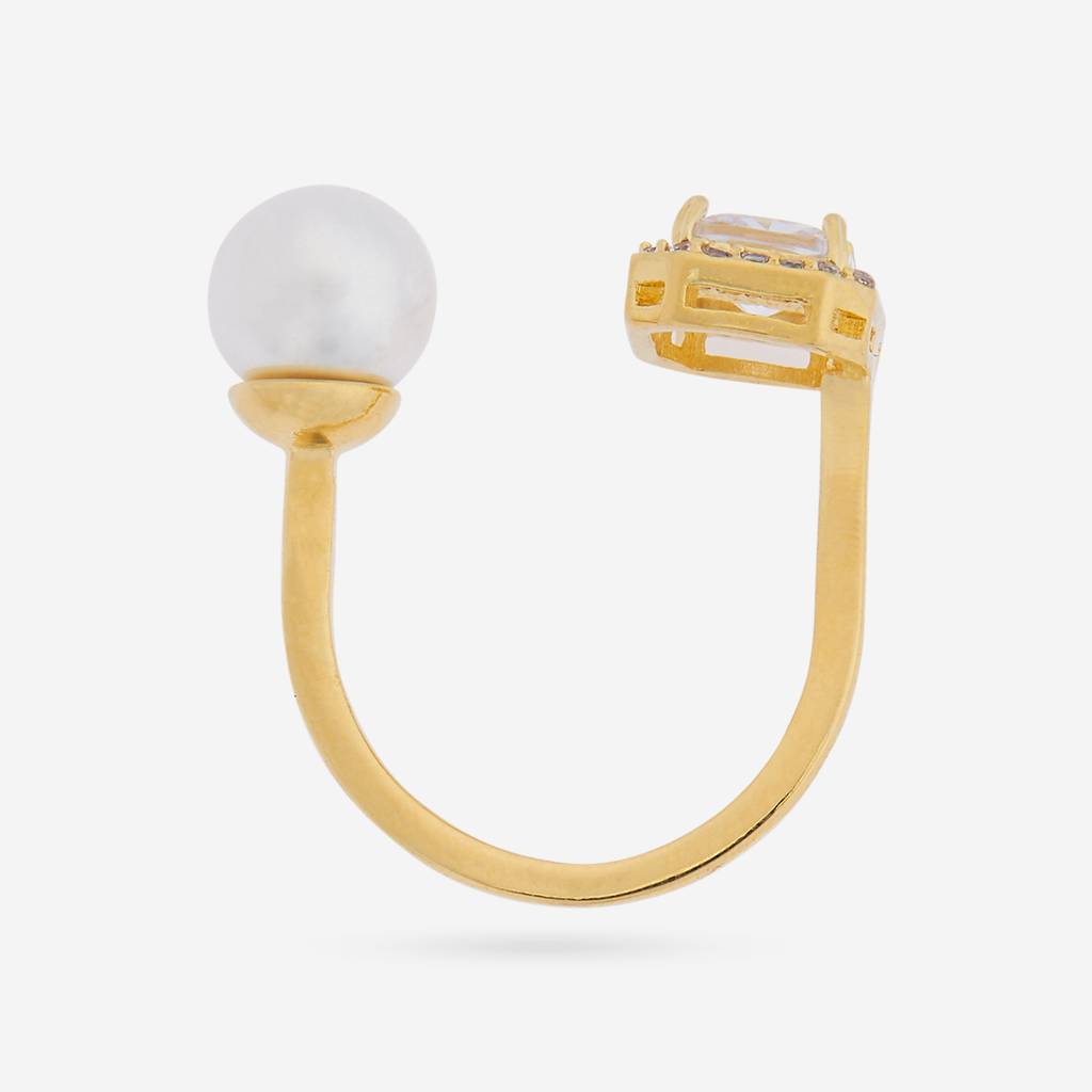 Kushal'S Fashion Jewellery Pearl Gold-Plated Party Trendy Zircon Finger Ring -418665 : 418665