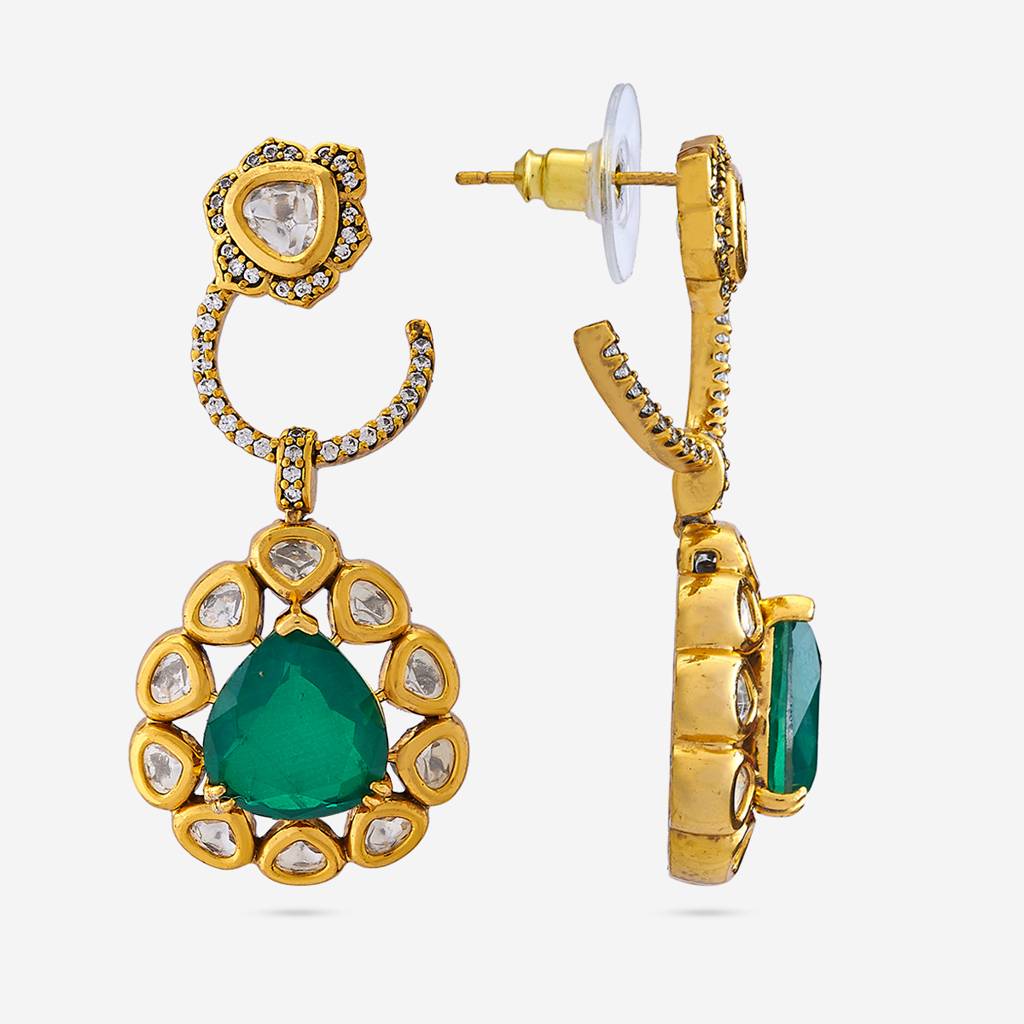 Kushal'S Fashion Jewellery Green Victorian Plated Ethnic Kundan Drops-184803 : 441253