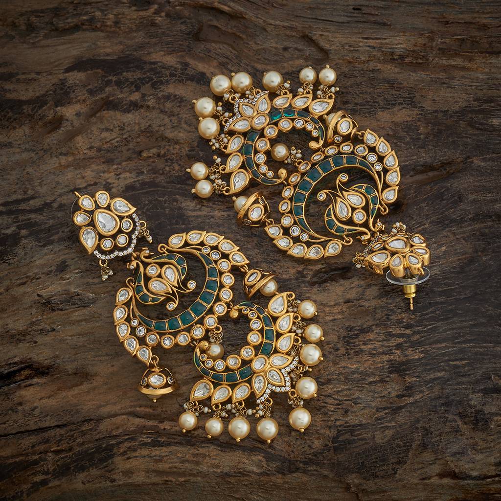 Kushal'S Fashion Jewellery Green Victorian-Plated Ethnic Kundan  Drop Earrings -180235 : 430823