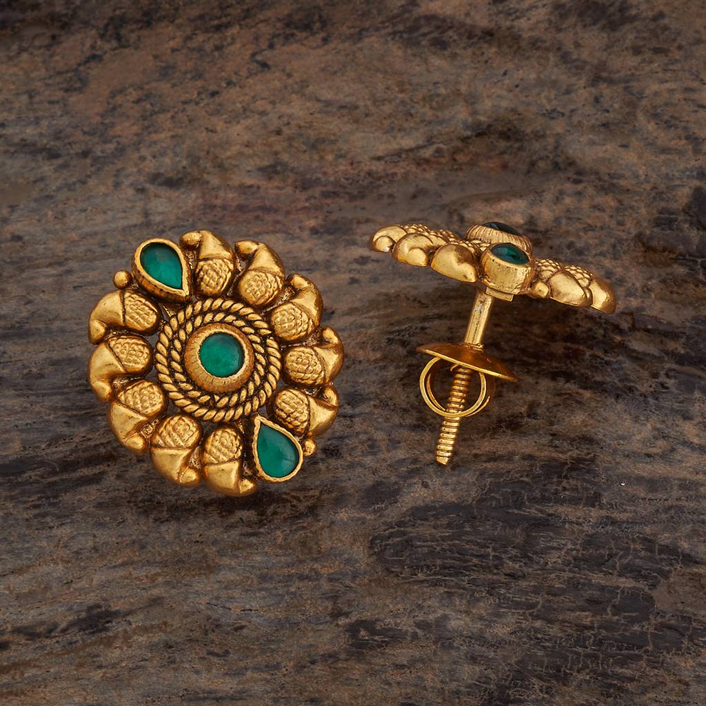 Kushal'S Fashion Jewellery Oxidised Gold-Plated Ethnic 92.5 Pure Silver Temple Studs-177427 : 425366