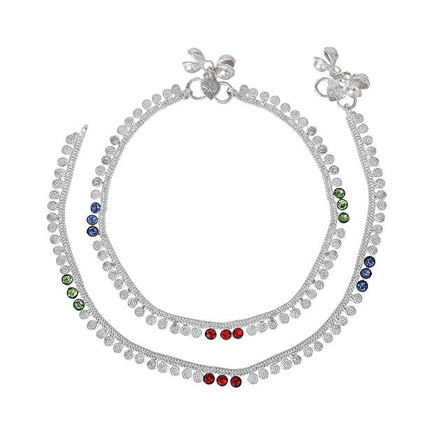 Fashion Jewelry Anklets For Girls & Women: Rhodium Plated Tropical Delight: Colorful Crystals Enhanced Li : OSAK002-IRMCANKLET