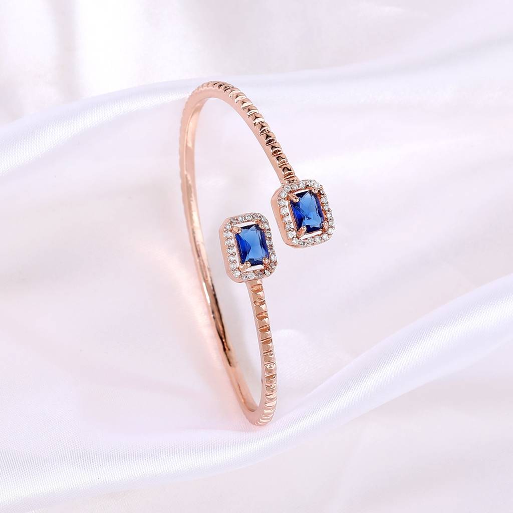 Estele Rosegold Plated Lightweight Graceful Kada Bracelet With Blue Glittering American Diamonds|Stylish Acces : AD-093-RGBLBR