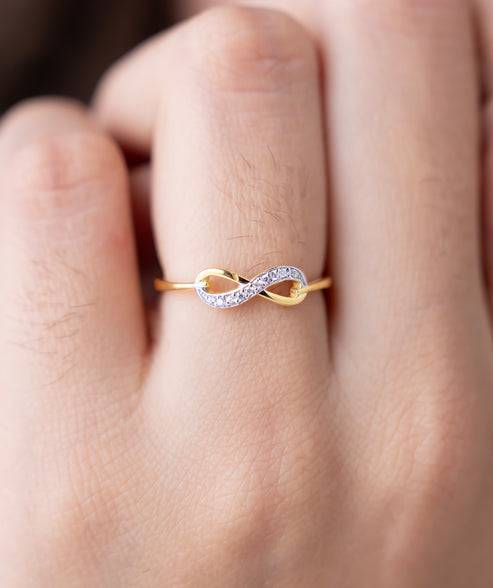 18K Gold Vermeil Sparkling Chevron & Infinity Necklace And Ring Set For Her | Gift For Womens And Girls : KNC0047_KRD0025-Gold-5