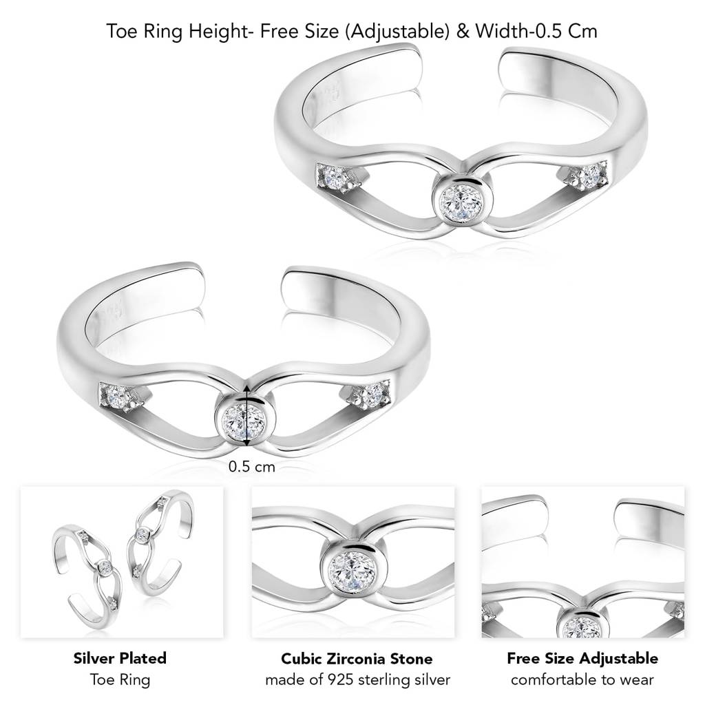 925 Sterling Silver Cubic Zirconia Studded Adjustable Toe Ring Stylish Bichiya Gift For Women : PF18TR01S
