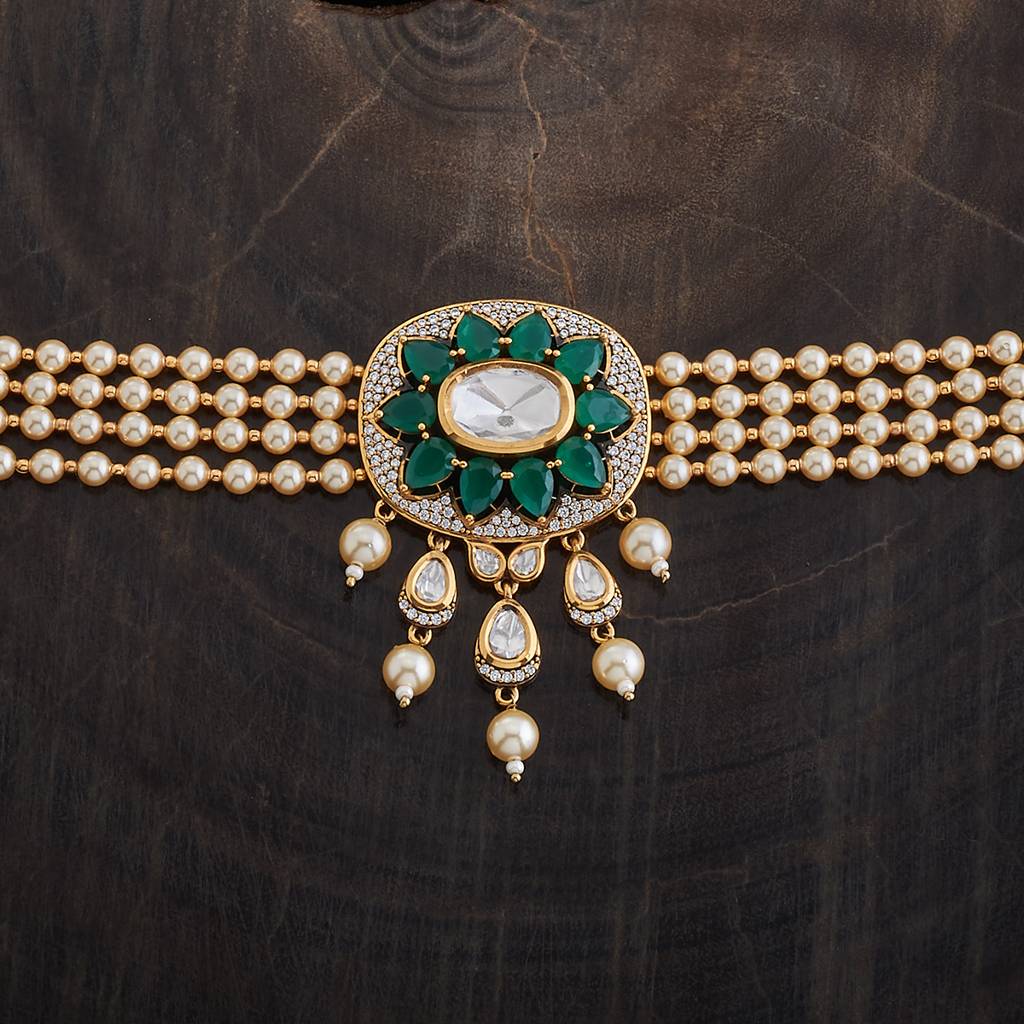 Kushal'S Fashion Jewellery Green Victorian-Plated Ethnic Kundan Necklace-174037 : 417631