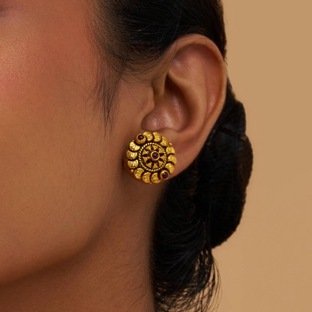Kushal'S Fashion Jewellery Oxidised Gold-Plated Ethnic 92.5 Pure Silver Temple Studs-177442 : 425378