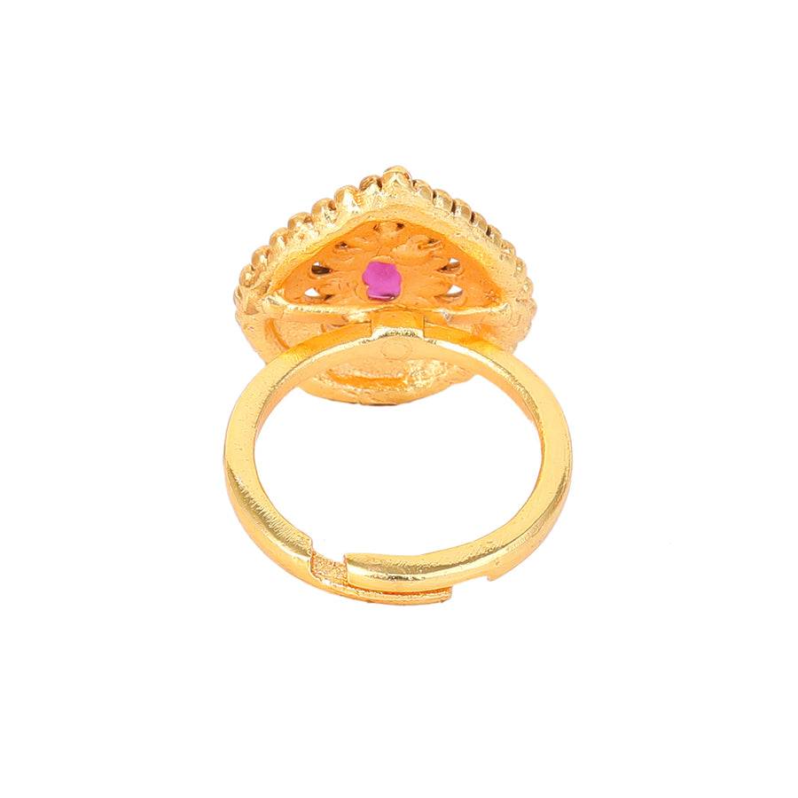 Estele Gold Plated Drop Designer Matte Finish Finger Ring With Ruby Crystals For Women : AD-146-IGRBRING