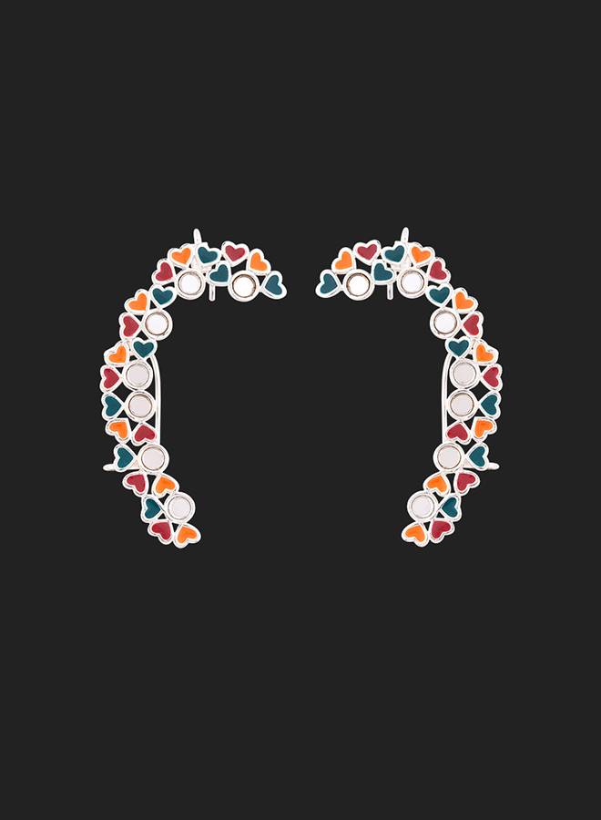 Truck Art Colourful Enamel An Mirror Work Cuff Earrings : 8905124071931