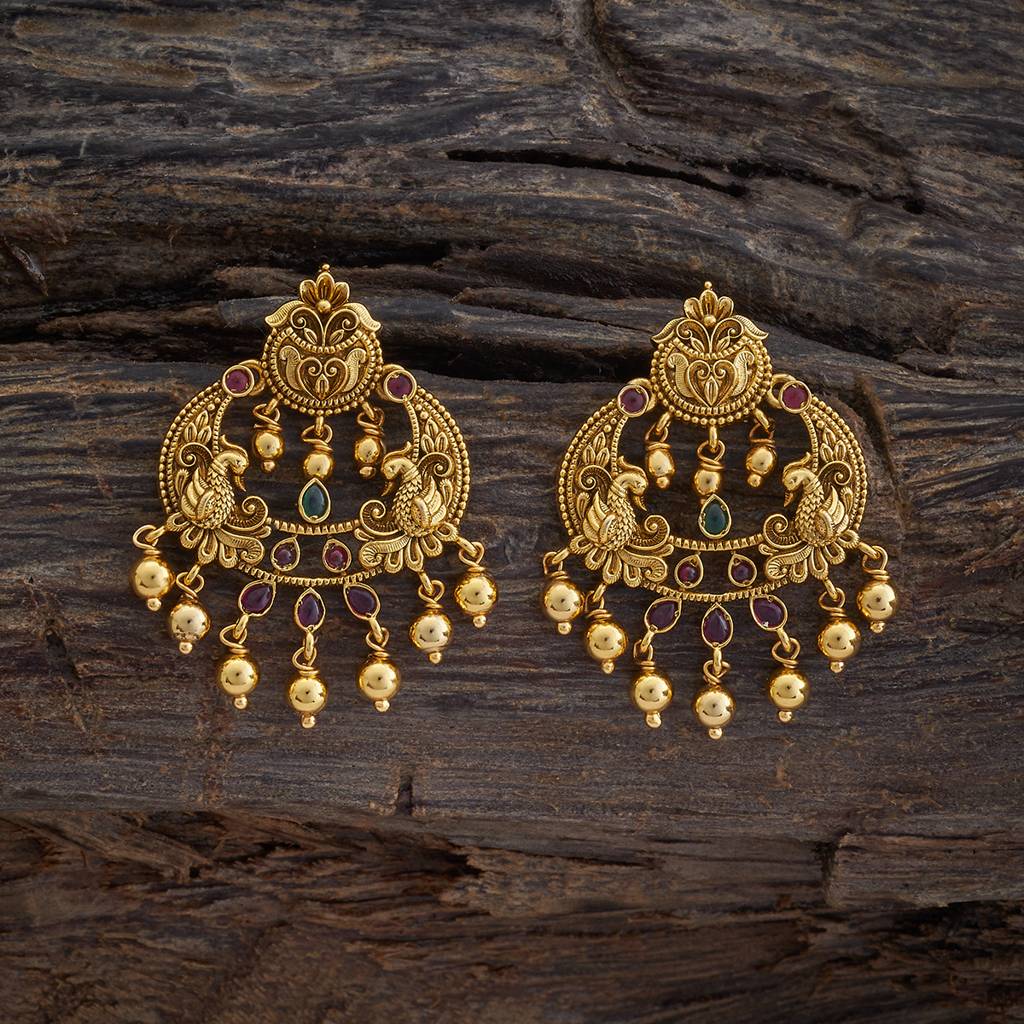 Kushal'S Fashion Jewellery Ruby-Green Oxidised Gold-Plated Ethnic 92.5 Pure Silver Temple Chandbalis-162685 : 421705