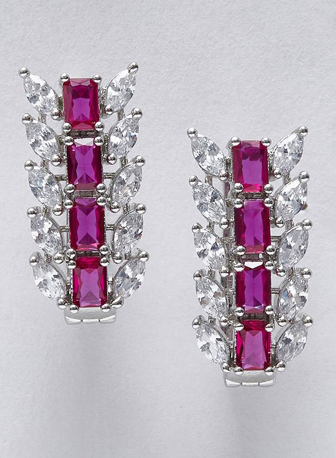 Cz Elegance Pink And White Cz Gems Necklace Set : 8905124459258