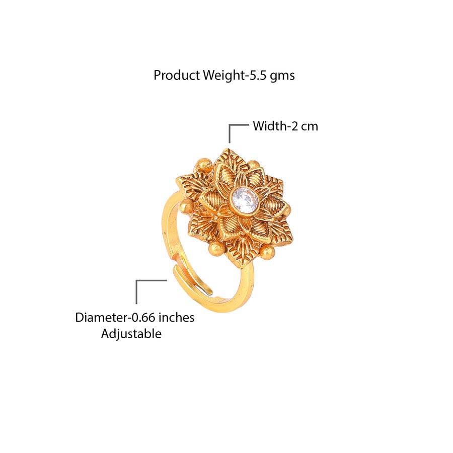 Estele Gold Plated Flower Designer Matte Finish Finger Ring With White Crystals For Women : AD-151-IGWERING