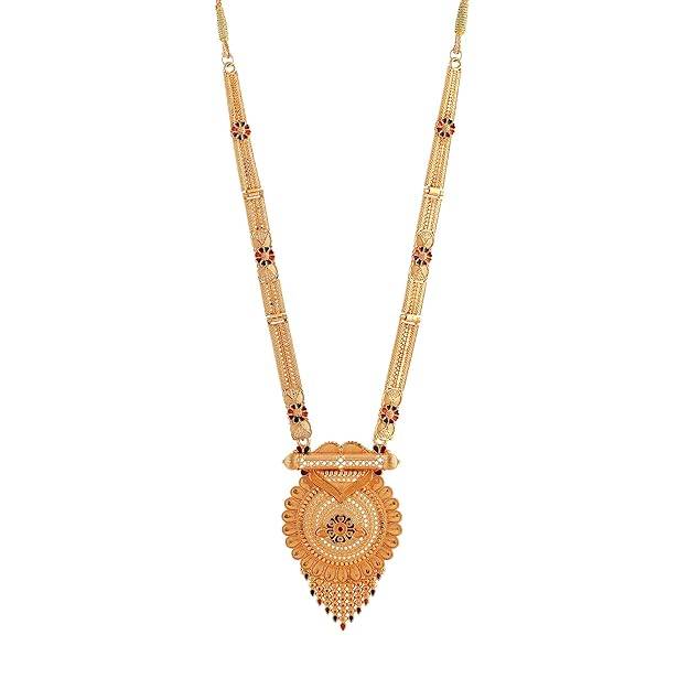 Gold Finish Temple Necklace Set With Traditional Pendant & Earrings For Bridal Wear : OSAK003-IGMCNKER