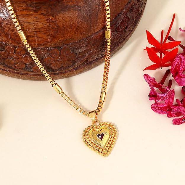 Gehena By Estele Fashion Jewelry Heart Pendant Necklace For Women: Gold Plated Love-Inspired Lightweight : OSAK025-IGRDPENDANT