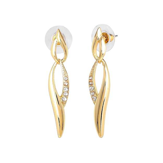Gold Plated Eye-Catching White Crystals Accented Simple Drop & Dangle Earrings For Girls : 190703-2NIGER