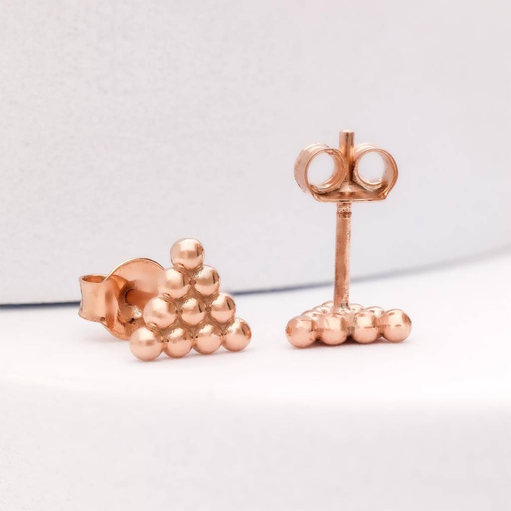 925 Silver Triangle Stud Earrings | Rose Gold Plated Beaded Geometric Earrings : SE_000674