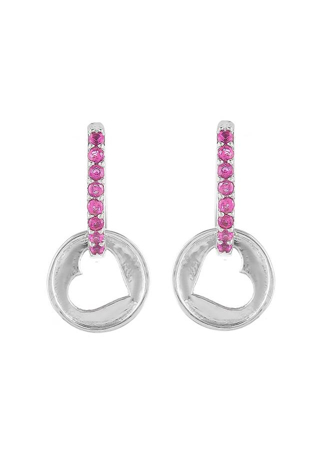 Valentine'S Day Collection Pink Cz Heart Silver Earrings : 8905124492323