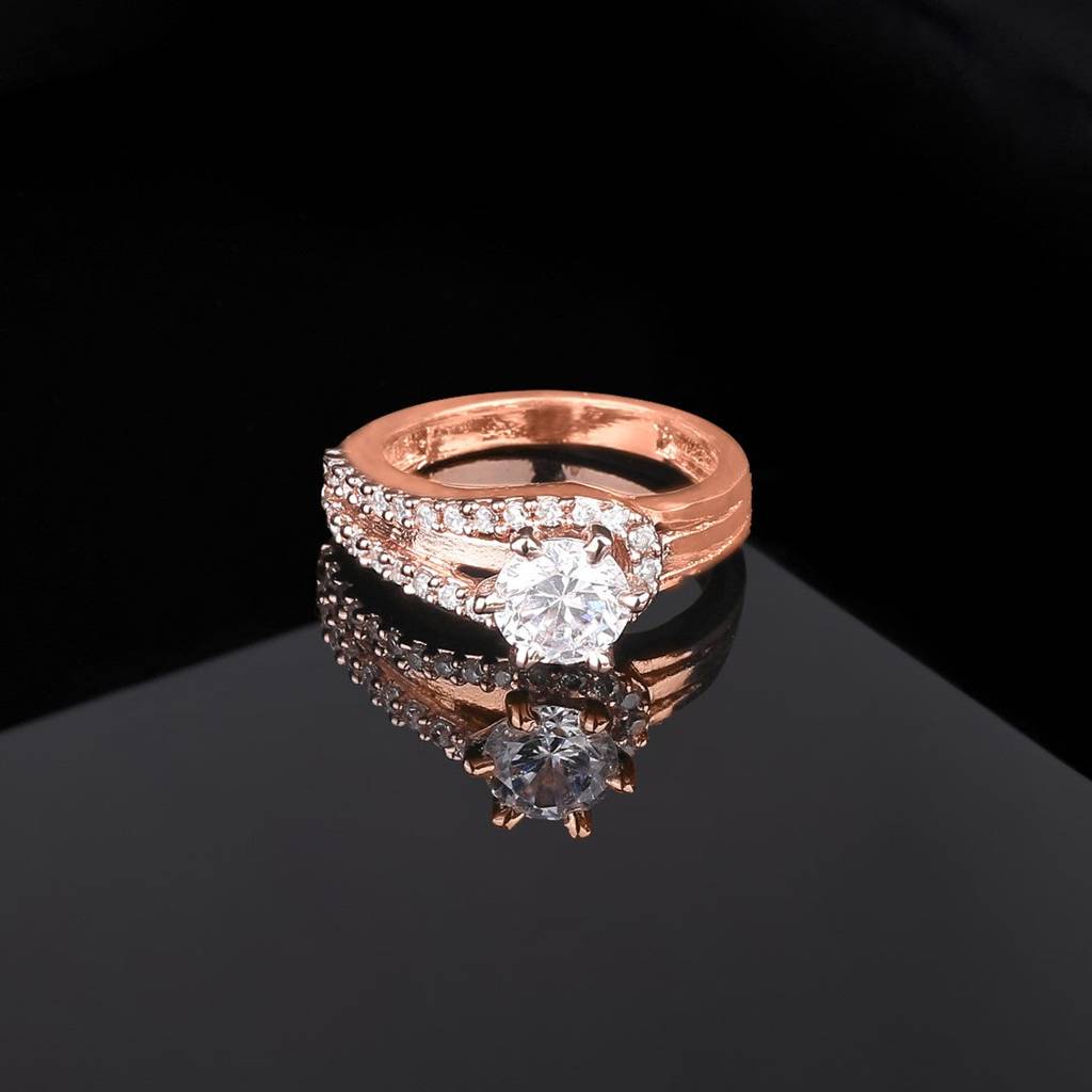 Estele Rose Gold Plated Cz Beautiful Solitaire Finger Ring For Women : AD-117-RGRING