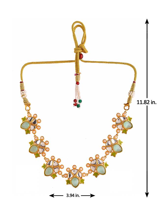 Forever More Green Enamelled Floral Pearls And Green Stones Jewellery Set : 8905124498332