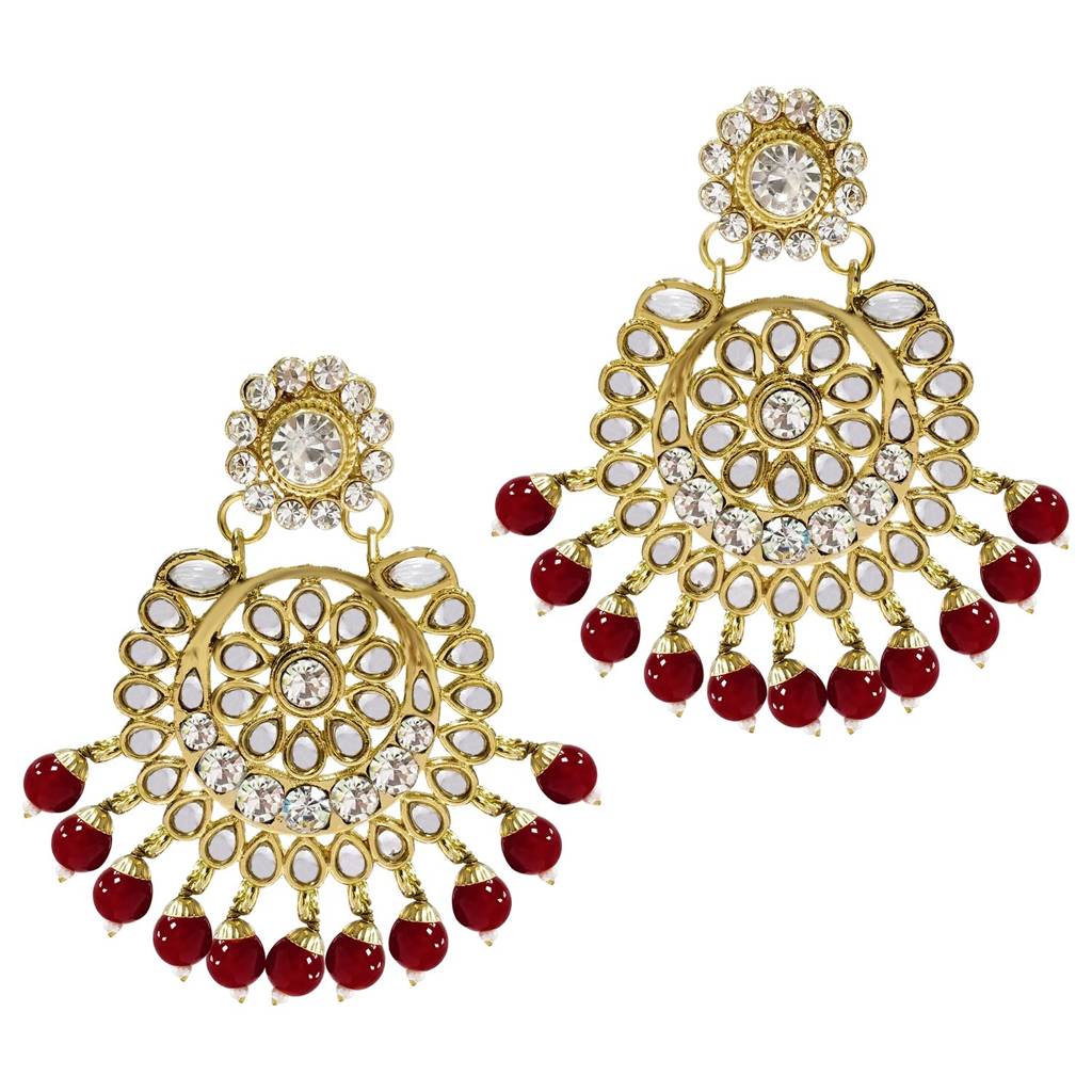 Gold Plated Kundan Faux Bead Bridal Long Necklace Choker Earrings Maangtikka Jewellery Set For Women Girls-Pf25Br : PF25BR106M