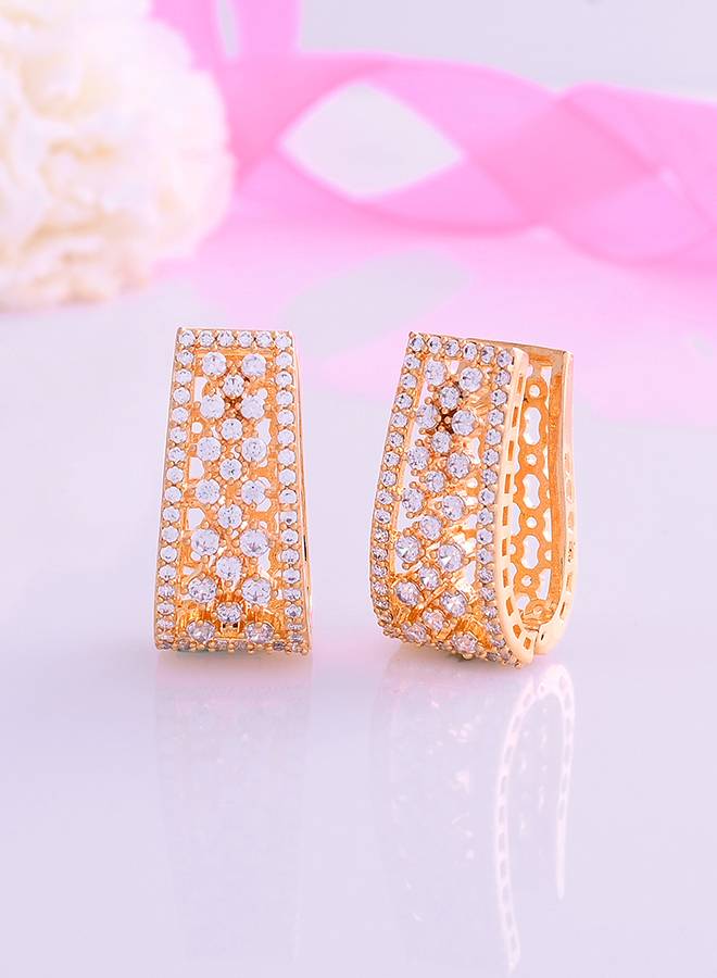 Sparkling Elegance Lattice Pattern Diamond Cut Cz Earrings : 8905124529395