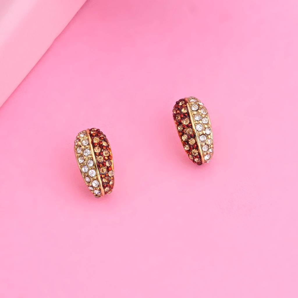 Estele Gold Plated White Austrian Crystal Stone Stud Earrings For Women, Girls : 542701ER