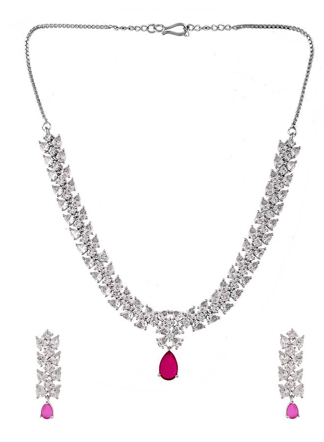 Sparkling Elegance Red And White Cz Jewellery Set : 8905124498929